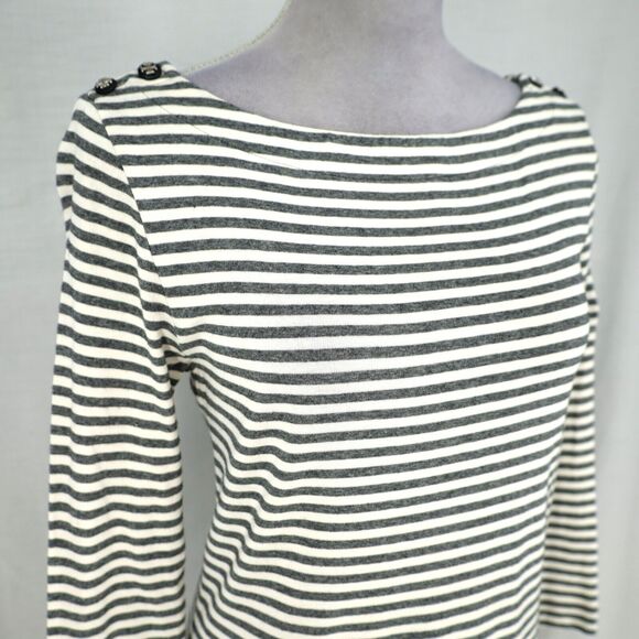Tory Burch Dress Womens Small Ivory Gray Stripe T Shirt Knit Buttons Logo - Picture 8 of 12